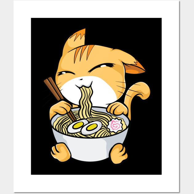 Kawaii Cat Ramen Bowl Funny Anime Noodles Kitty Wall Art by theperfectpresents